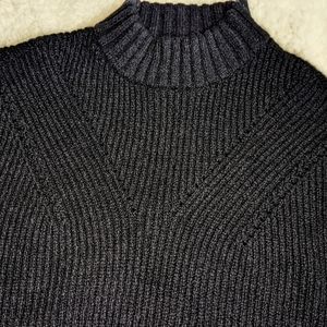 EUC Free Assembly black pointelle front design marled mock neck ribbed knit